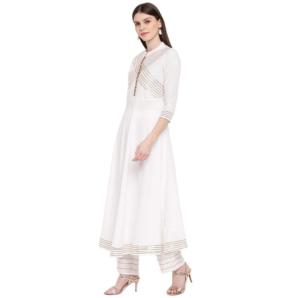 White Yoke Design Gotta Patti Kurta With Palazzos & Dupatta vitansethnics