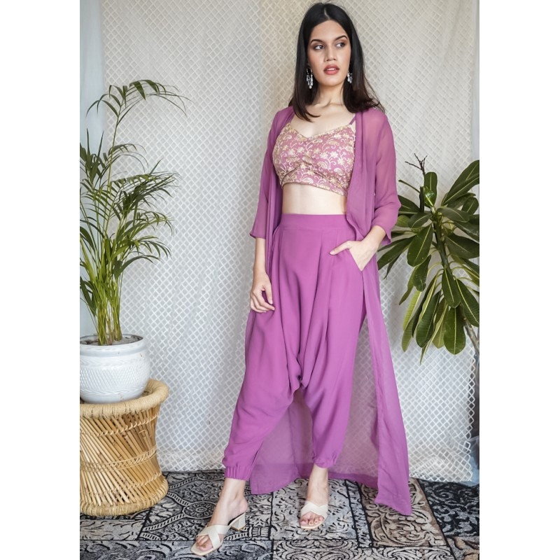 Dhoti pants with crop top and jacket online sale