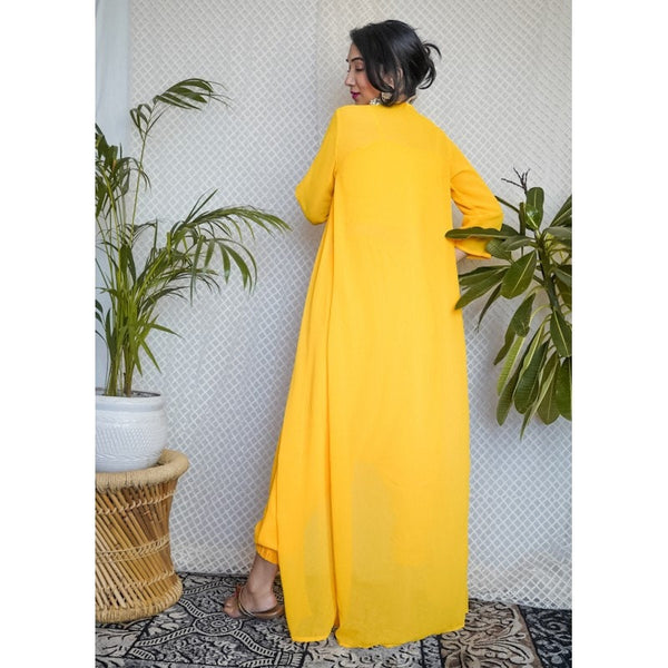 Sequin Embroidered Crop Top With Dhoti Pants And Long Jacket Set vitansethnics