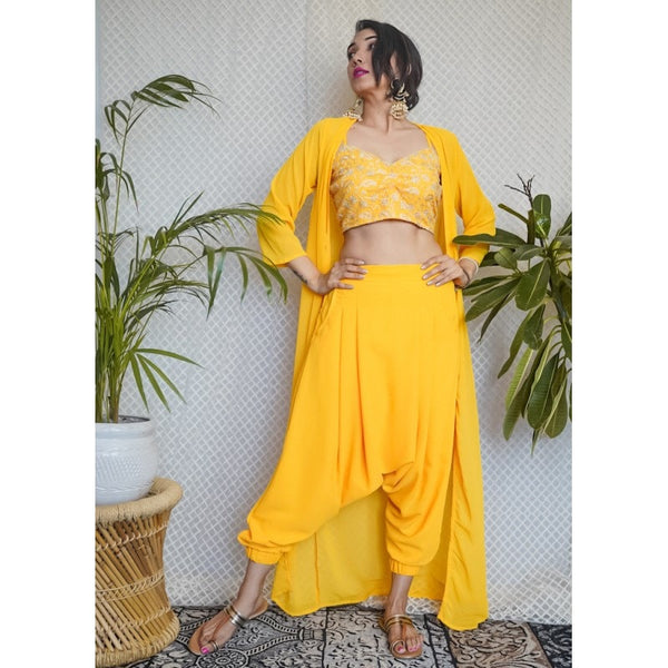 Sequin Embroidered Crop Top With Dhoti Pants And Long Jacket Set vitansethnics