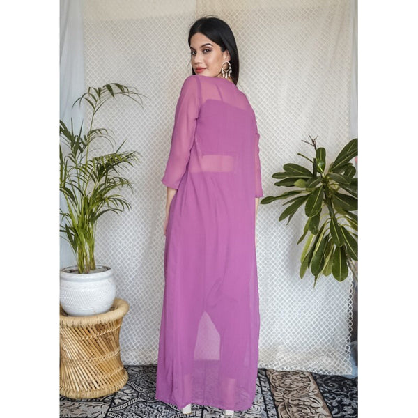Sequin Embroidered Crop Top With Dhoti Pants And Long Jacket Set vitansethnics