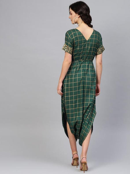 Checkered Printed Overlap Neck Low Crotch Dhoti Jumpsuit vitansethnics