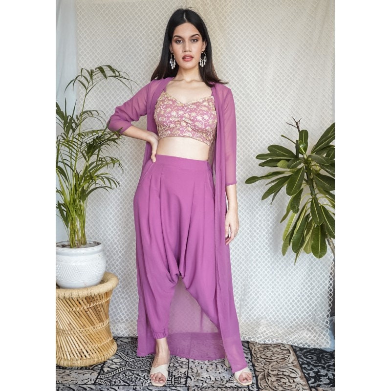 Buy Rani Pink Placement Cape & Dhoti Set for Womens Available online at  ScrollnShops