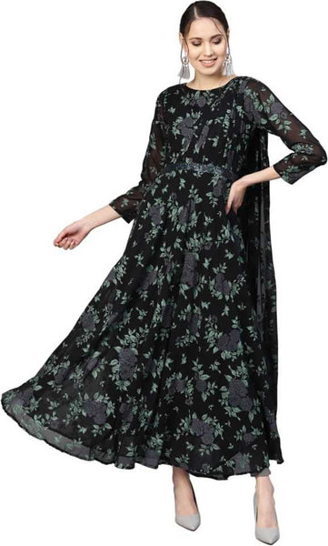 Floral Maxi Dress With Attached Dupatta vitansethnics
