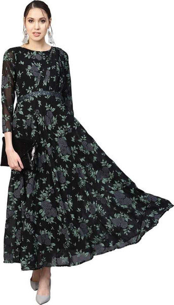 Floral Maxi Dress With Attached Dupatta vitansethnics