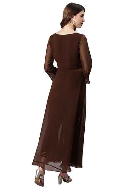 Brown Indian Crop Top With Pants Set vitansethnics
