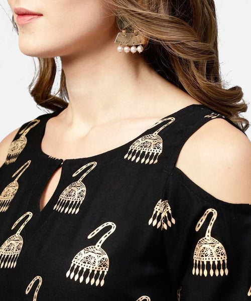 Black & Golden Block Print Maxi Dress vitansethnics