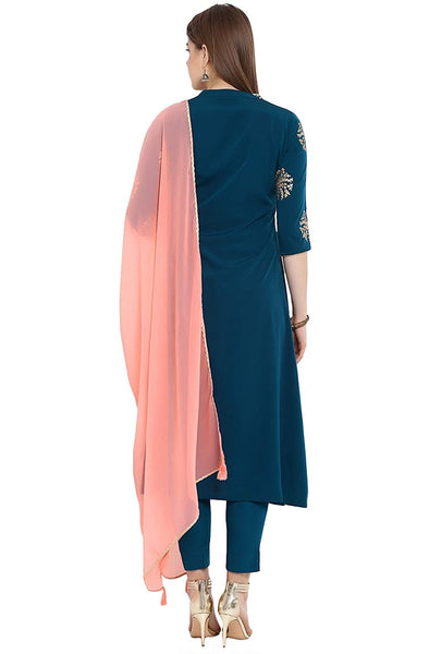 Foil Print Kurti With Pant And Dupatta Set vitansethnics