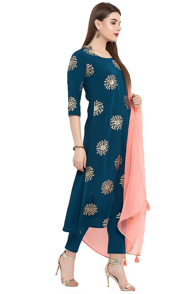 Foil Print Kurti With Pant And Dupatta Set vitansethnics