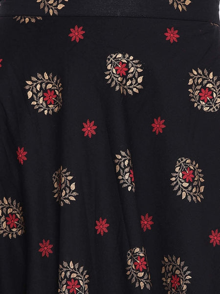Red & Black Solid Shirt with Printed Skirt vitansethnics