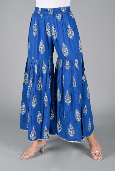 Gota Patti Block Printed Peplum Kurti With Sharara Pant Suit Set vitansethnics