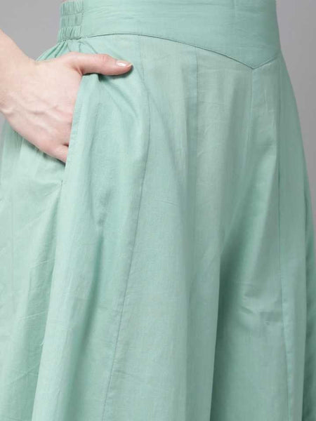 Green & White Printed Peplum Top with Palazzo Pants vitansethnics