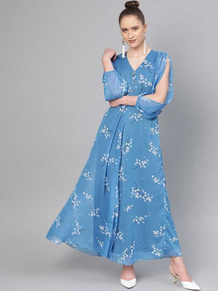 Floral Print Maxi Dress vitansethnics