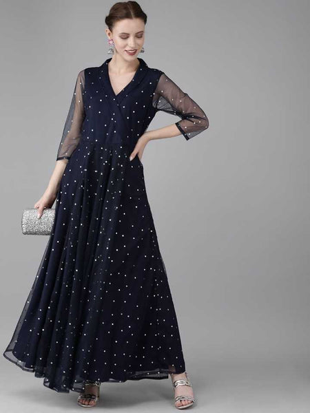 Polka Dot Printed Maxi Dress vitansethnics