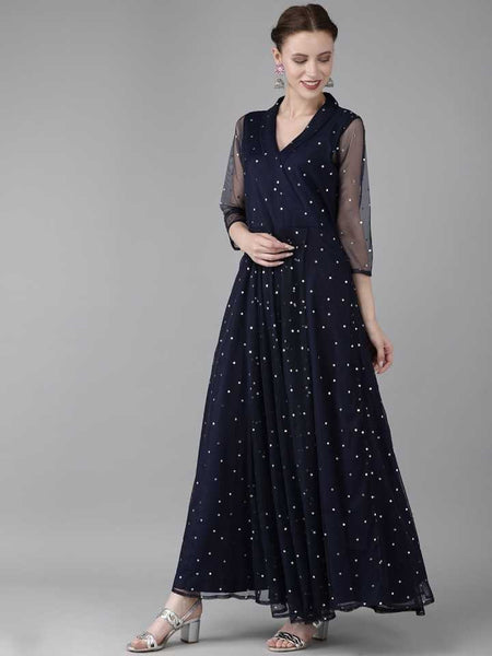 Polka Dot Printed Maxi Dress vitansethnics