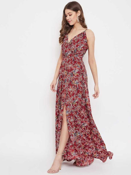 Floral Printed Slit Maxi Dress vitansethnics