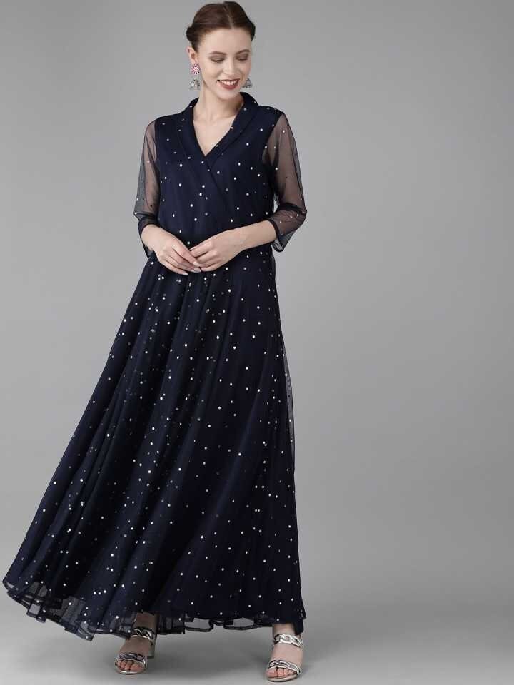Polka Dot Printed Maxi Dress vitansethnics