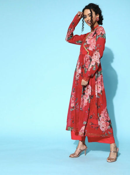 Poly-Georgette Romantic Florals Kurta Set VitansEthnics
