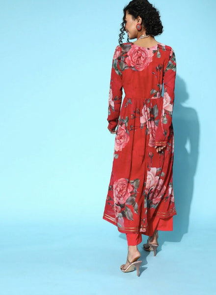 Poly-Georgette Romantic Florals Kurta Set VitansEthnics