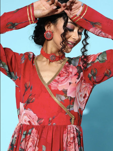 Poly-Georgette Romantic Florals Kurta Set VitansEthnics