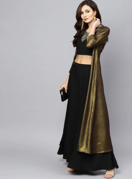 Indian Crop Top With Skirt And Jacket Set VitansEthnics