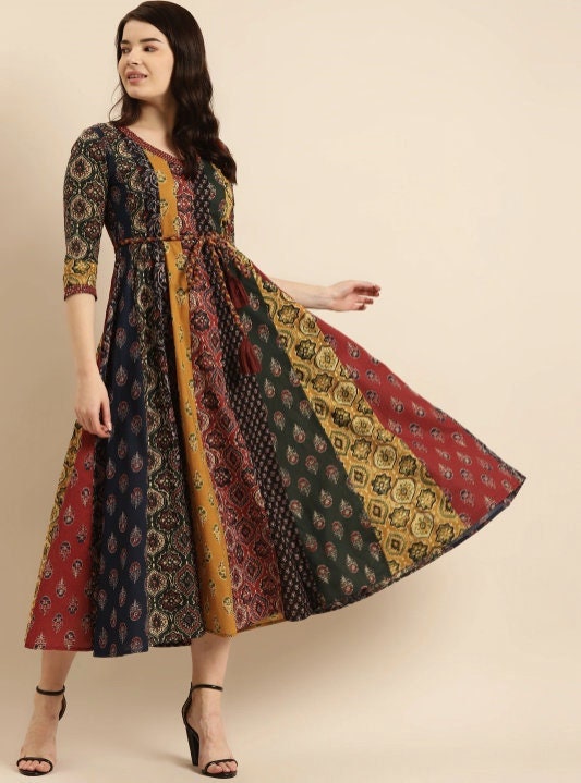 Traditional Print Indian Anarkali Dress VitansEthnics