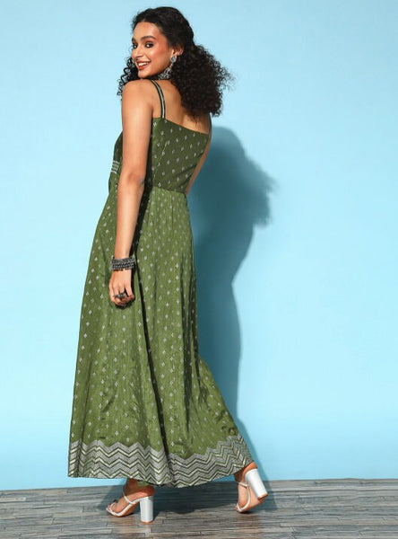 Tranquil Olive Ethnic Maxi Dress VitansEthnics