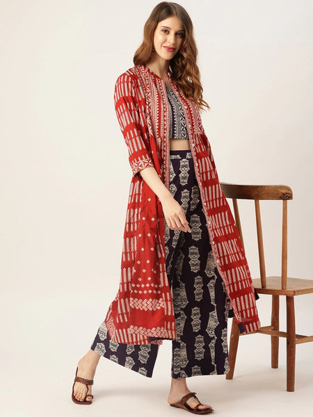 Printed Crop Top with Palazzo and Shrug VitansEthnics