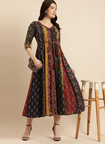 Traditional Print Indian Anarkali Dress VitansEthnics