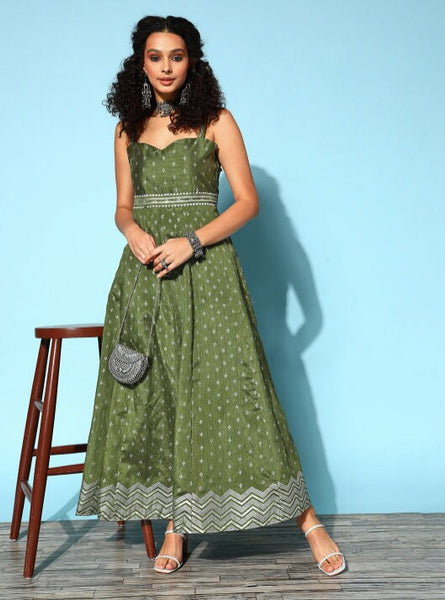 Tranquil Olive Ethnic Maxi Dress VitansEthnics