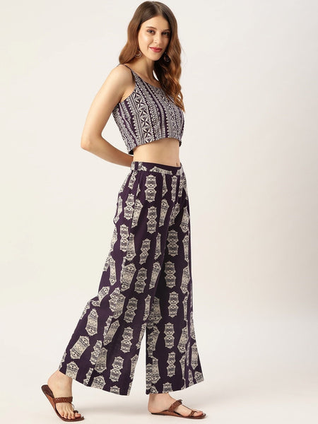 Printed Crop Top with Palazzo and Shrug VitansEthnics