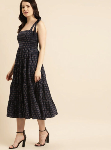 Navy Blue & Maroon Ethnic Motifs Ethnic Maxi Dress VitansEthnics