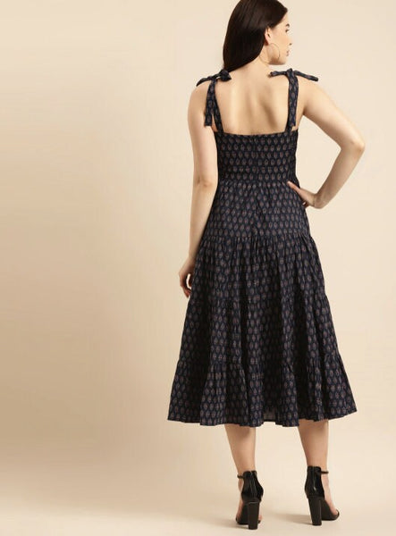 Navy Blue & Maroon Ethnic Motifs Ethnic Maxi Dress VitansEthnics