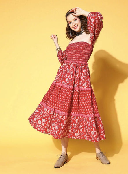 Romantic Red Floral All in the Details Dress VitansEthnics