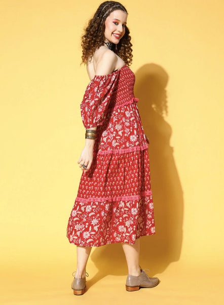 Romantic Red Floral All in the Details Dress VitansEthnics