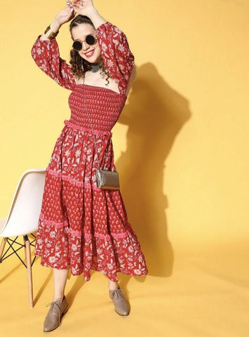 Romantic Red Floral All in the Details Dress VitansEthnics