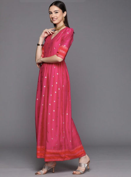 Puff Sleeve Ethnic Maxi Dress VitansEthnics