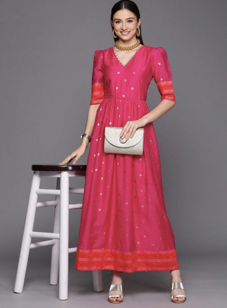Puff Sleeve Ethnic Maxi Dress VitansEthnics