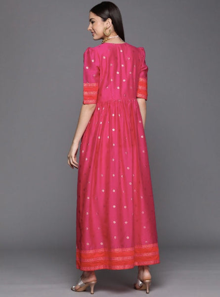 Puff Sleeve Ethnic Maxi Dress VitansEthnics