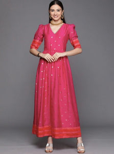 Puff Sleeve Ethnic Maxi Dress VitansEthnics
