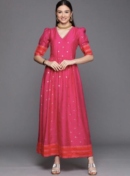 Puff Sleeve Ethnic Maxi Dress VitansEthnics