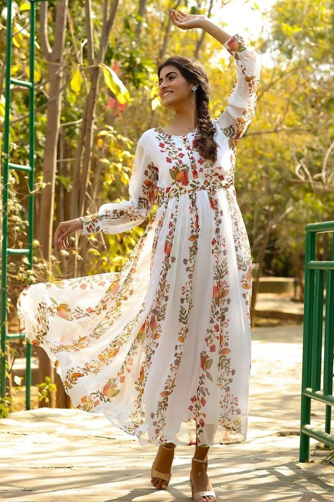 Floral Print Anarkali Maxi Dress VitansEthnics