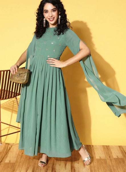 Embroidered Ethnic Motifs Anarkali Dress VitansEthnics