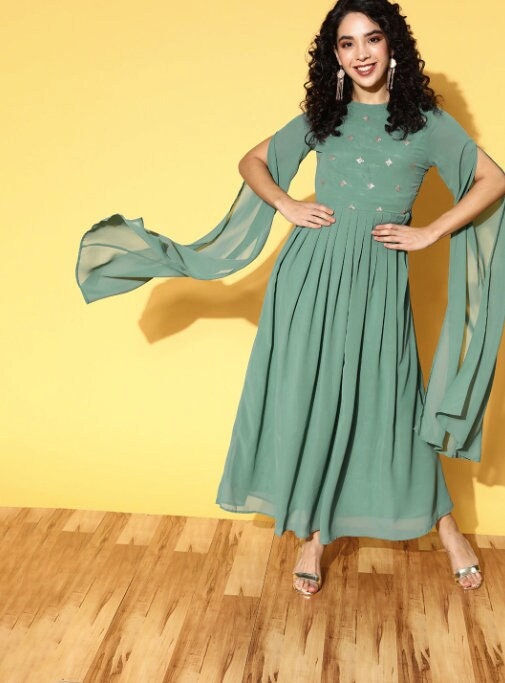 Embroidered Ethnic Motifs Anarkali Dress VitansEthnics
