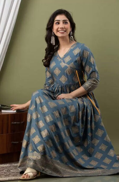 Gold Printed Indian Anarkali VitansEthnics