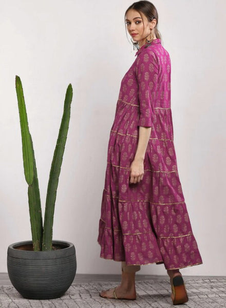 Women Pink Printed Tiered Anarkali Kurta, Indo Western Dress For Women, Indian Dress, Printed Fusion Dress, Anarkali Dress, Flared Kurti VitansEthnics