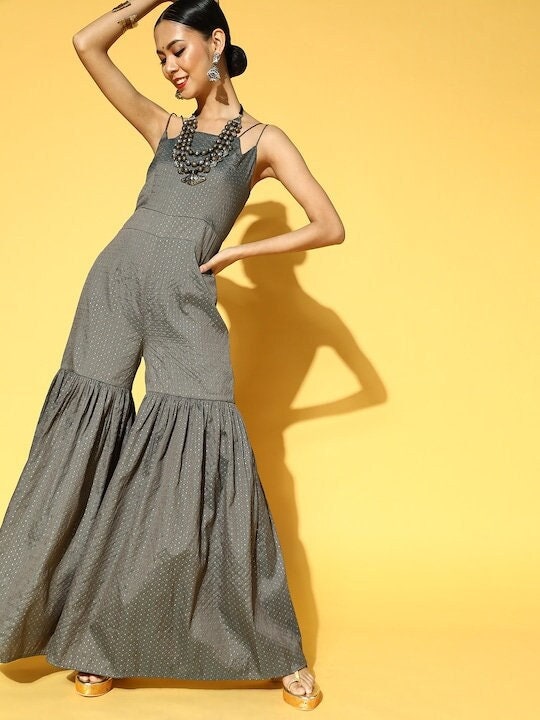 Grey Self Design Jumpsuit VitansEthnics