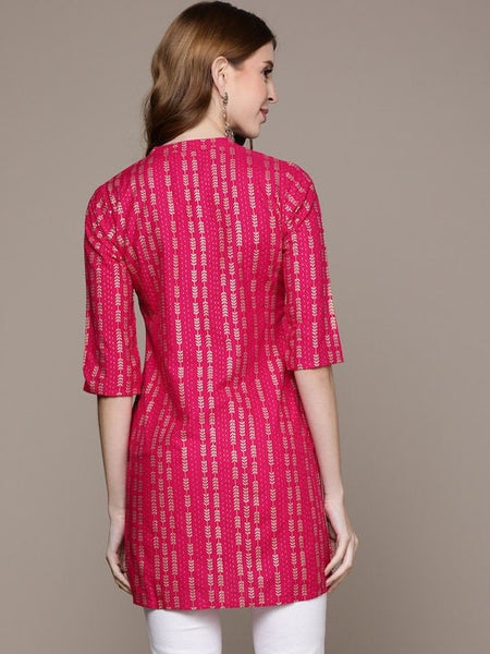 Pink Geometric Foil Printed Kurti VitansEthnics