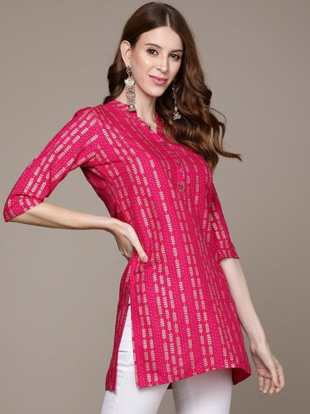 Pink Geometric Foil Printed Kurti VitansEthnics