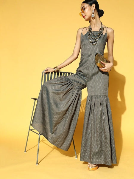 Grey Self Design Jumpsuit VitansEthnics